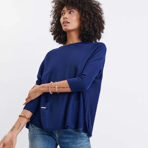 Mersea Catalina Sweater One Size Oversized Side Slits Classic Blue Coastal